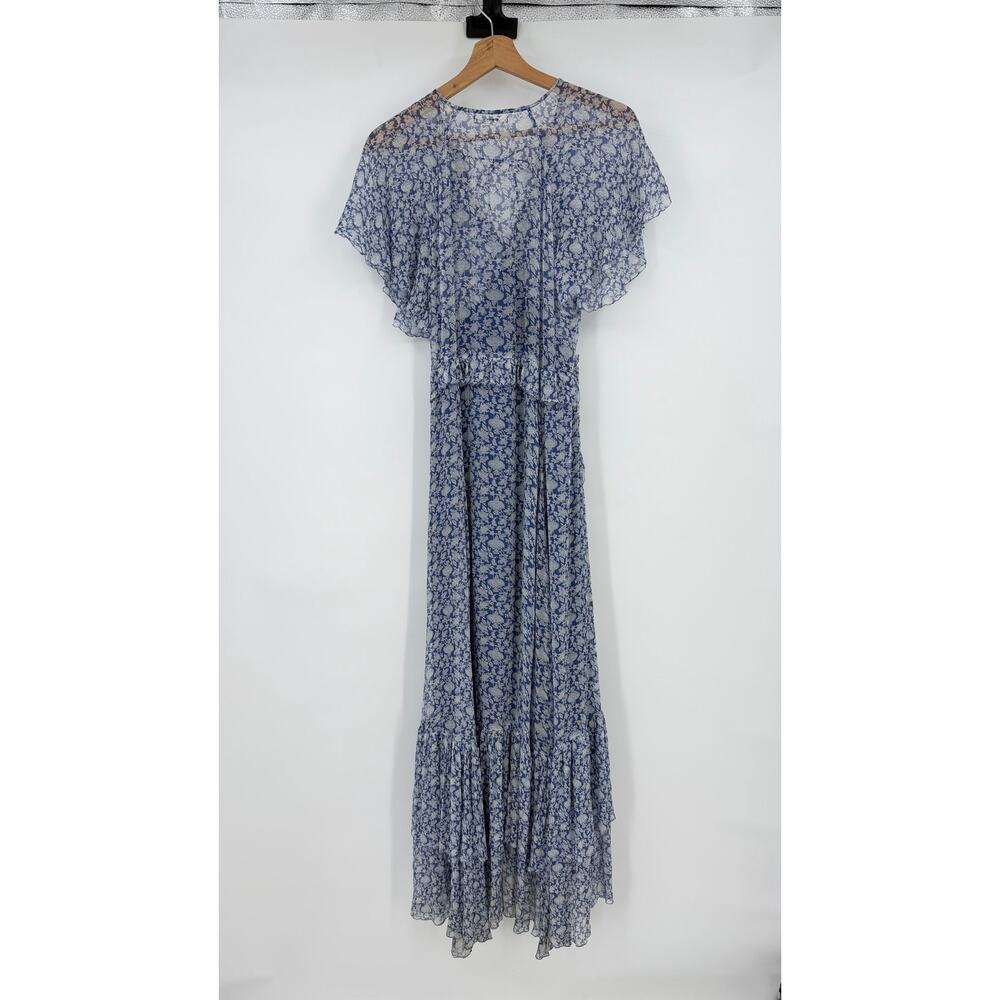 Doen | Antoinette Floral Silk Chiffon Maxi Dress in Porcelain Blue Tea Floral XS - Picture 5 of 16